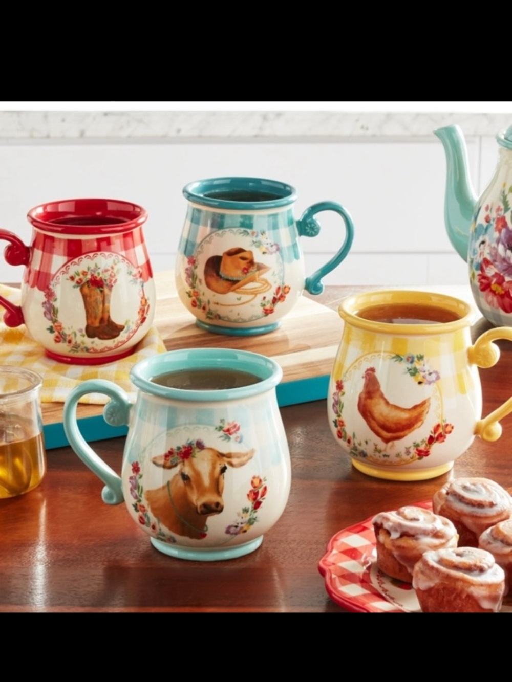 Pioneer Woman Gingham Mug Set NIB New!